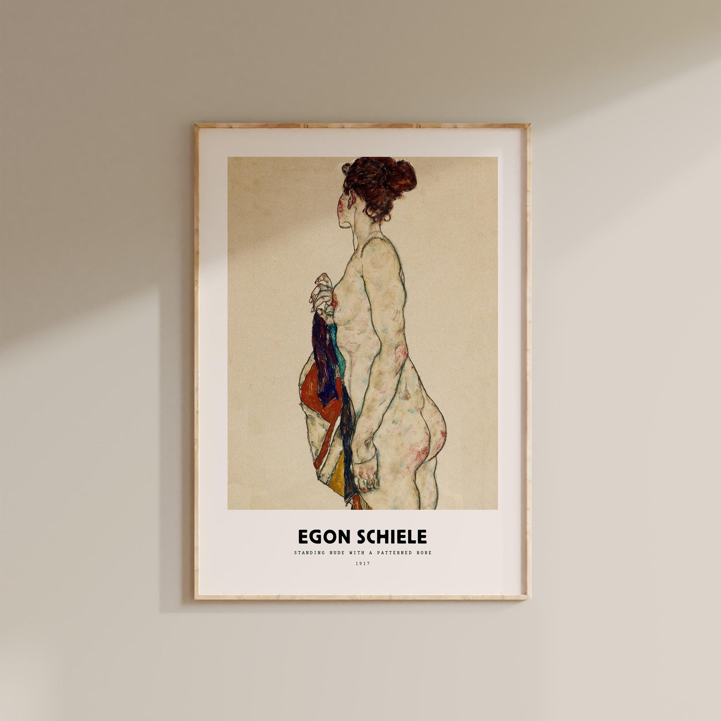Egon Schiele - Standing Nude with a Patterned Robe Print