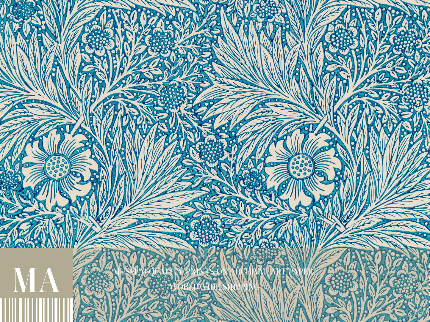William Morris - Blue Marigold Pattern Print