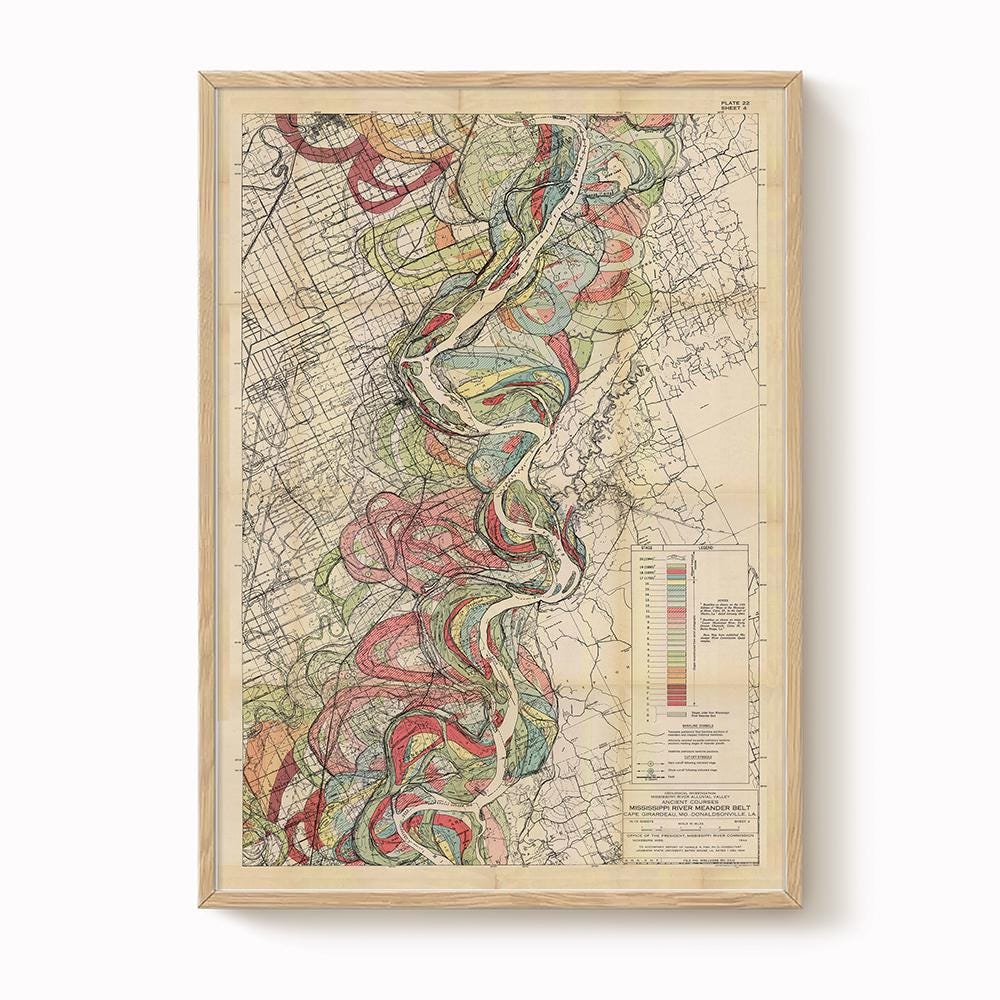 Harold Fisk Mississippi River Map Print, Caruthersville, MO to Osceola, AR, Plate 22, Sheet 4