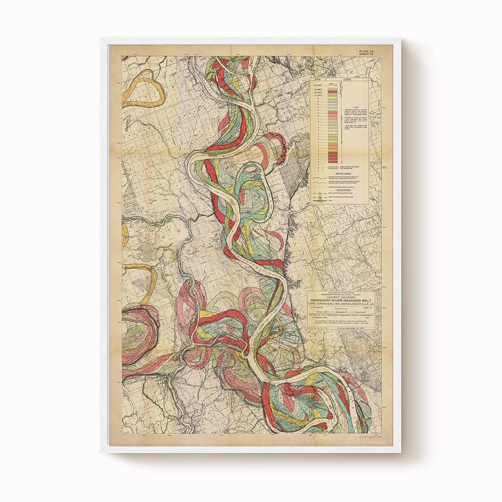 Harold Fisk Mississippi River Map Print, Melville, LA to Donaldsonville, LA, Plate 22, Sheet 13