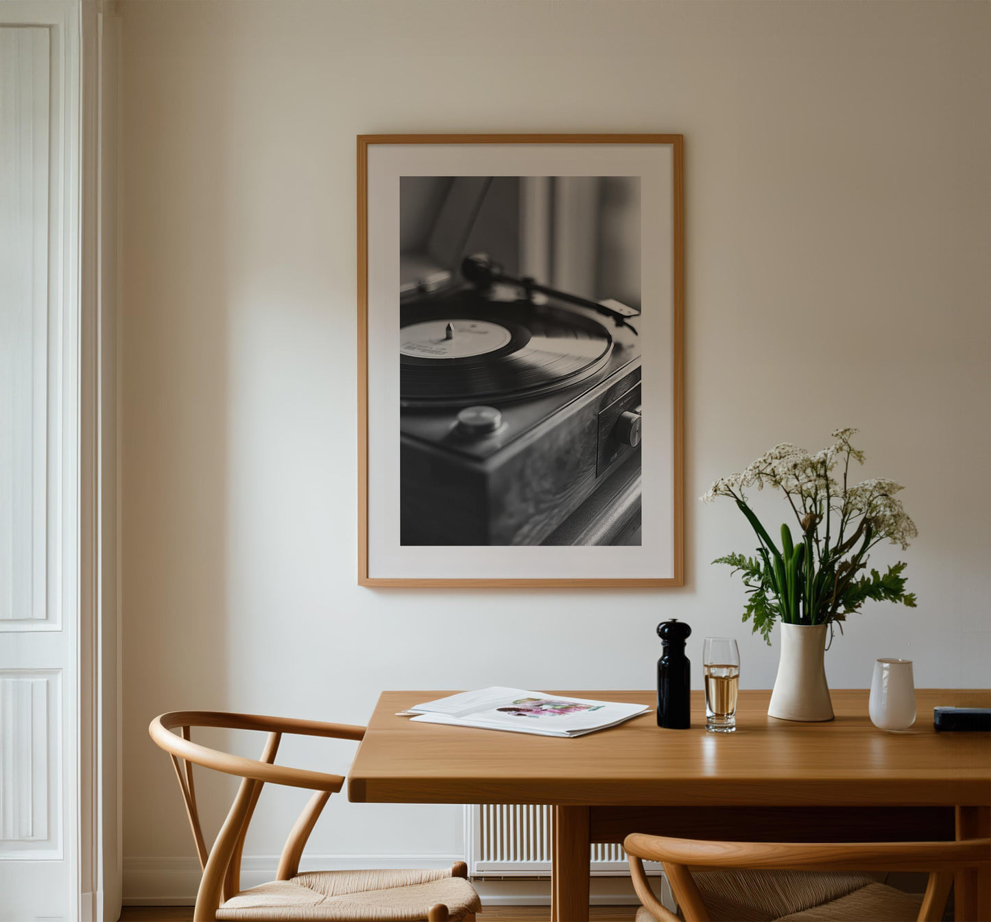 Record Player Art Print - Minimalist Black and White Vinyl Wall Decor