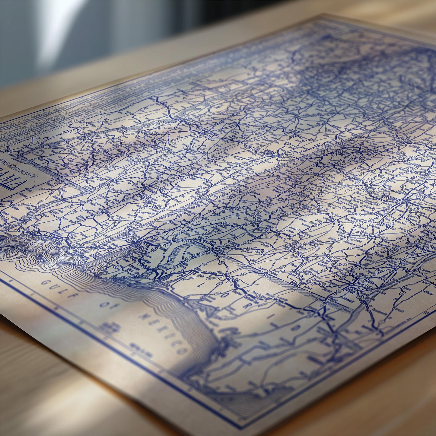The image is a close-up of a map of the United States, showing the coastline and major geographical features.