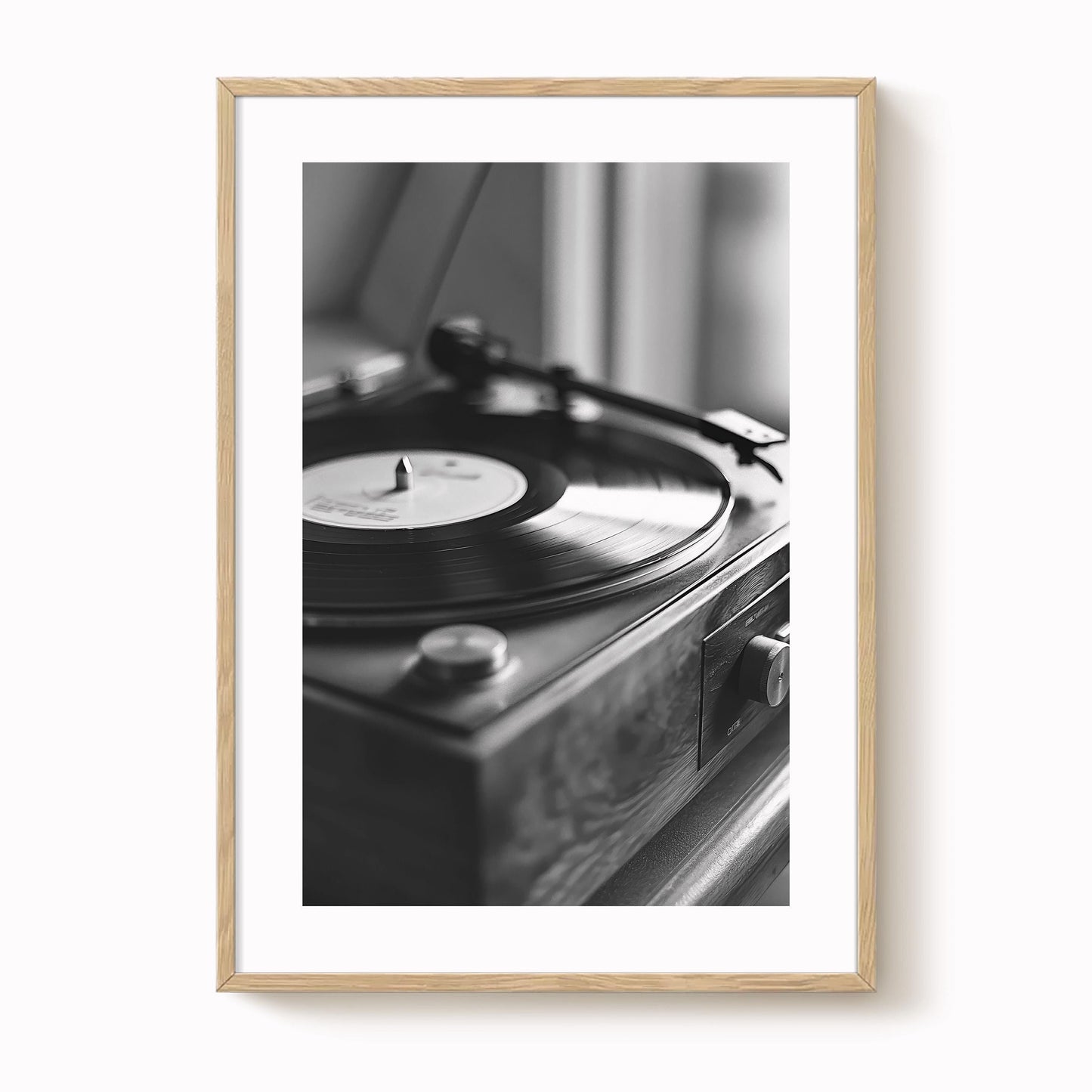 Black & White Record Player Art Print