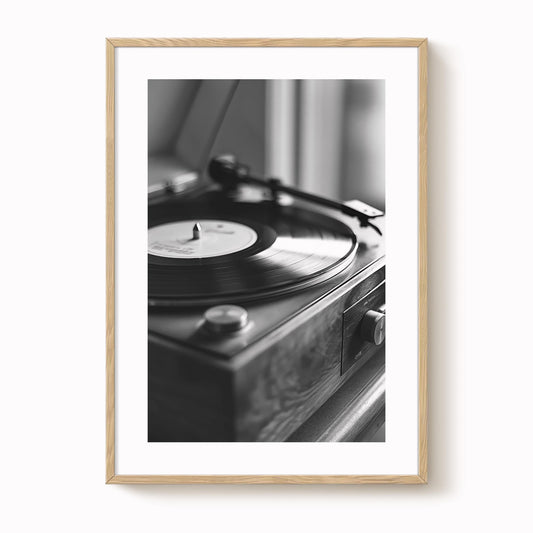 Black & White Record Player Art Print
