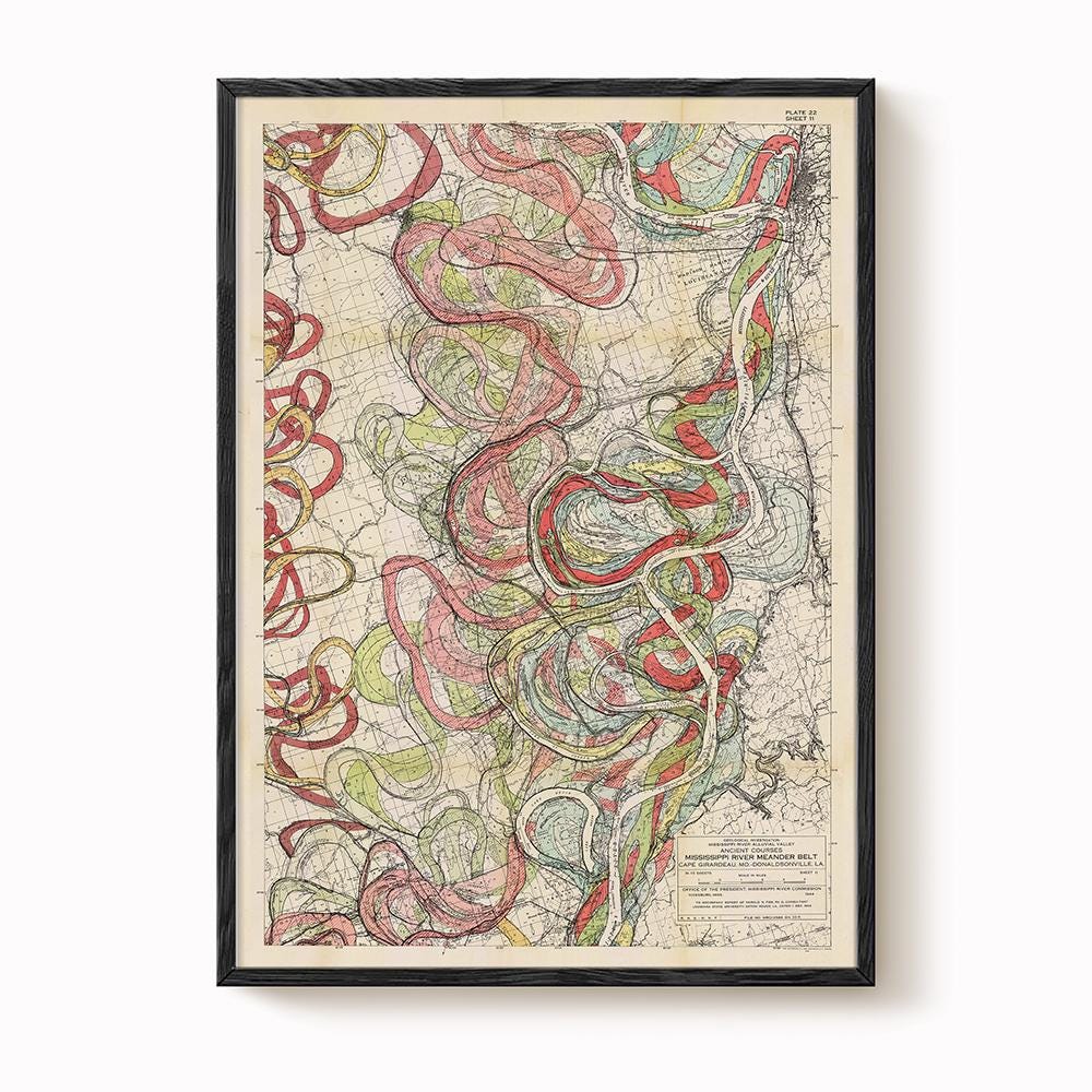 Harold Fisk Mississippi River Map Print, Natchez to Old River, Plate 22, Sheet 11