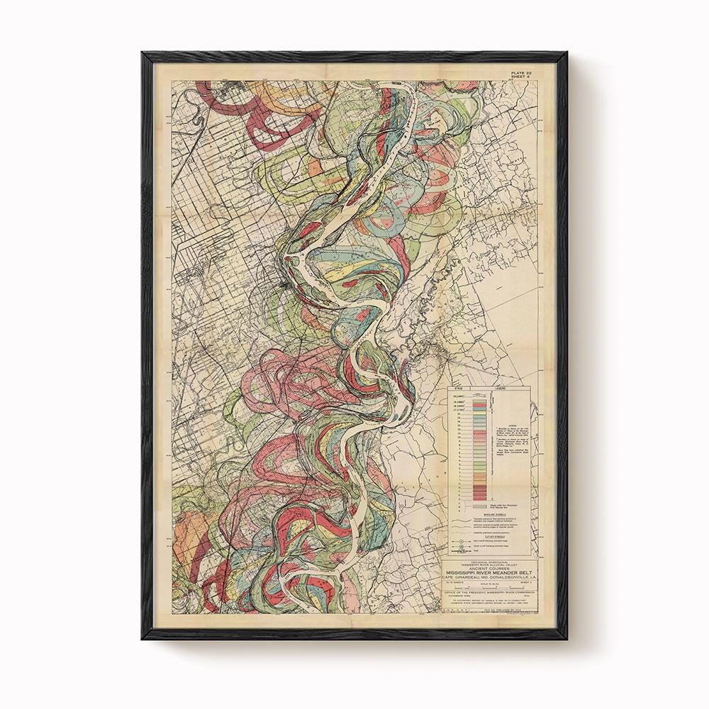 Harold Fisk Mississippi River Map Print, Caruthersville, MO to Osceola, AR, Plate 22, Sheet 4