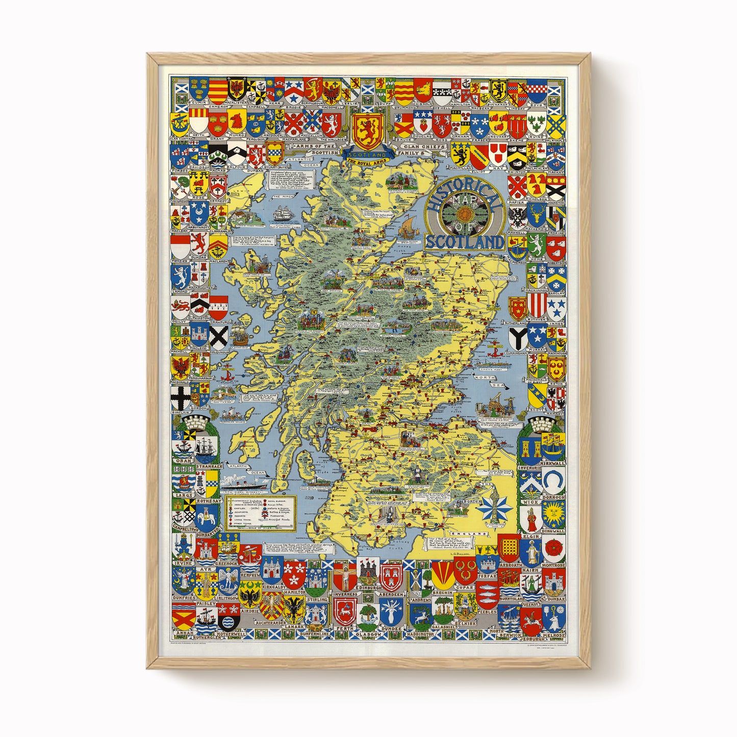 The image is a framed collage depicting various symbols and coat of arms from different regions and countries around the world.