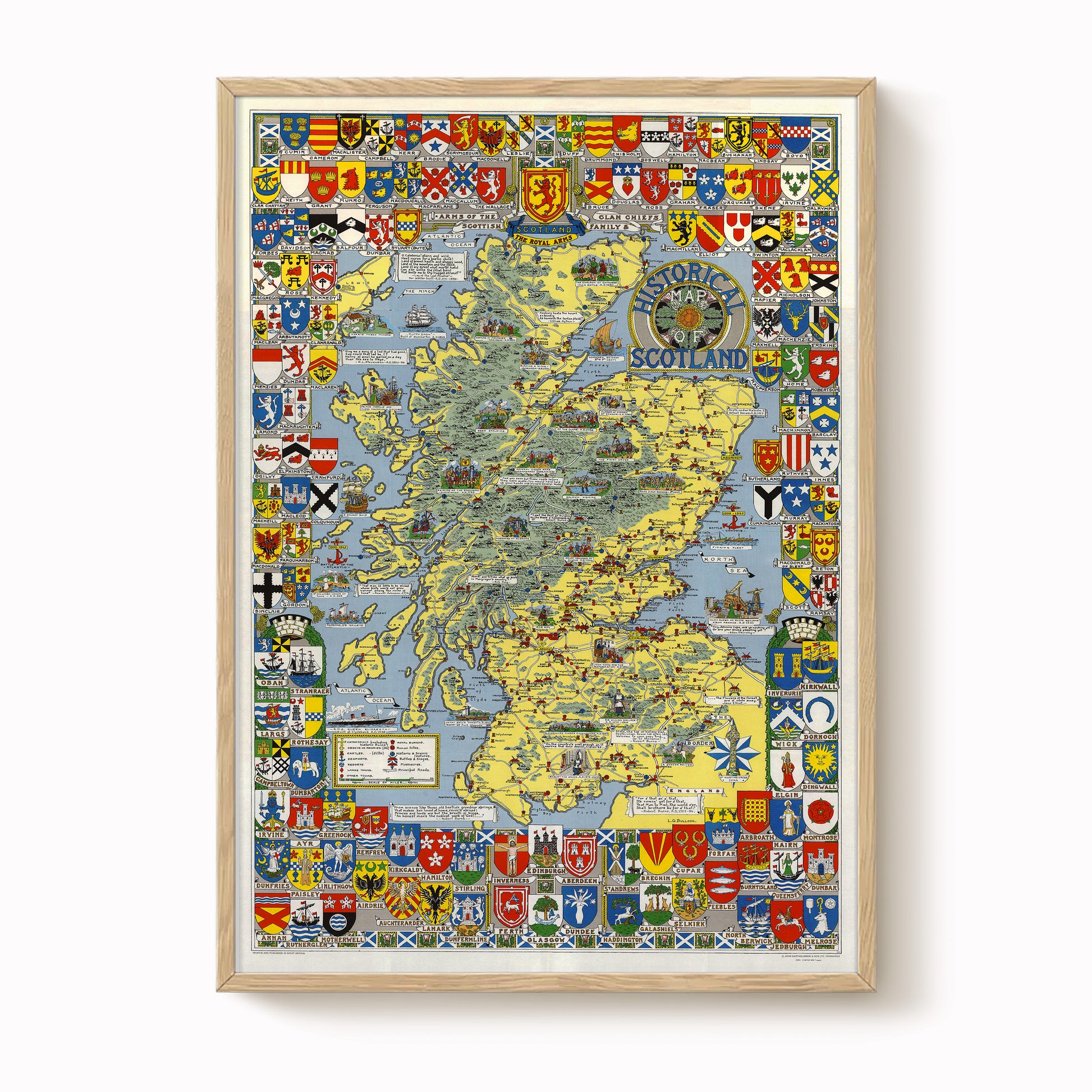 The image is a framed collage depicting various symbols and coat of arms from different regions and countries around the world.