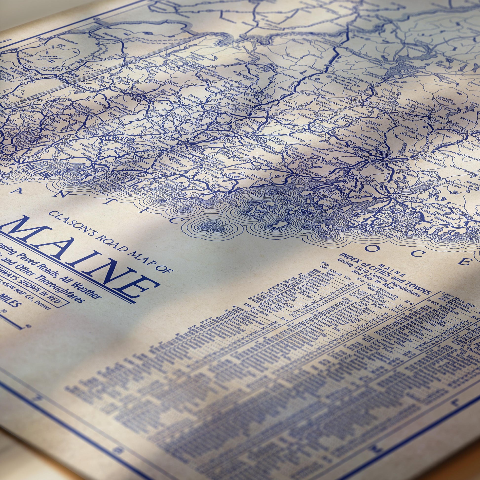 The image is a detailed road map of Maine, showing various roads, towns, and geographical features.