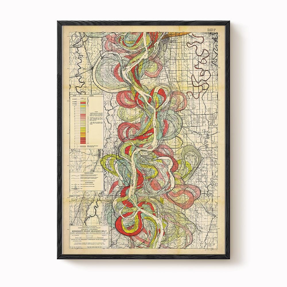 Harold Fisk Mississippi River Map Print, Greenville to Vicksburg, Plate 22, Sheet 9