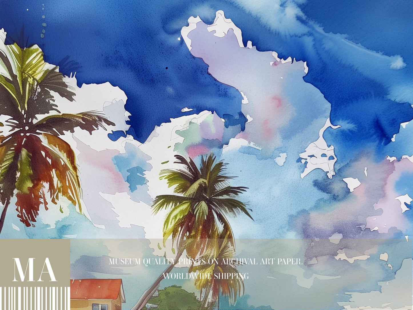 Barbados Beach Watercolour Print