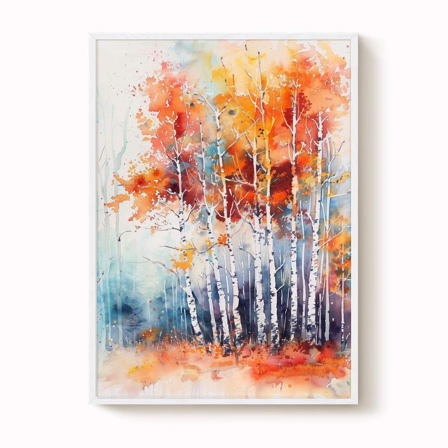 Autumn Birch Trees Watercolour Print
