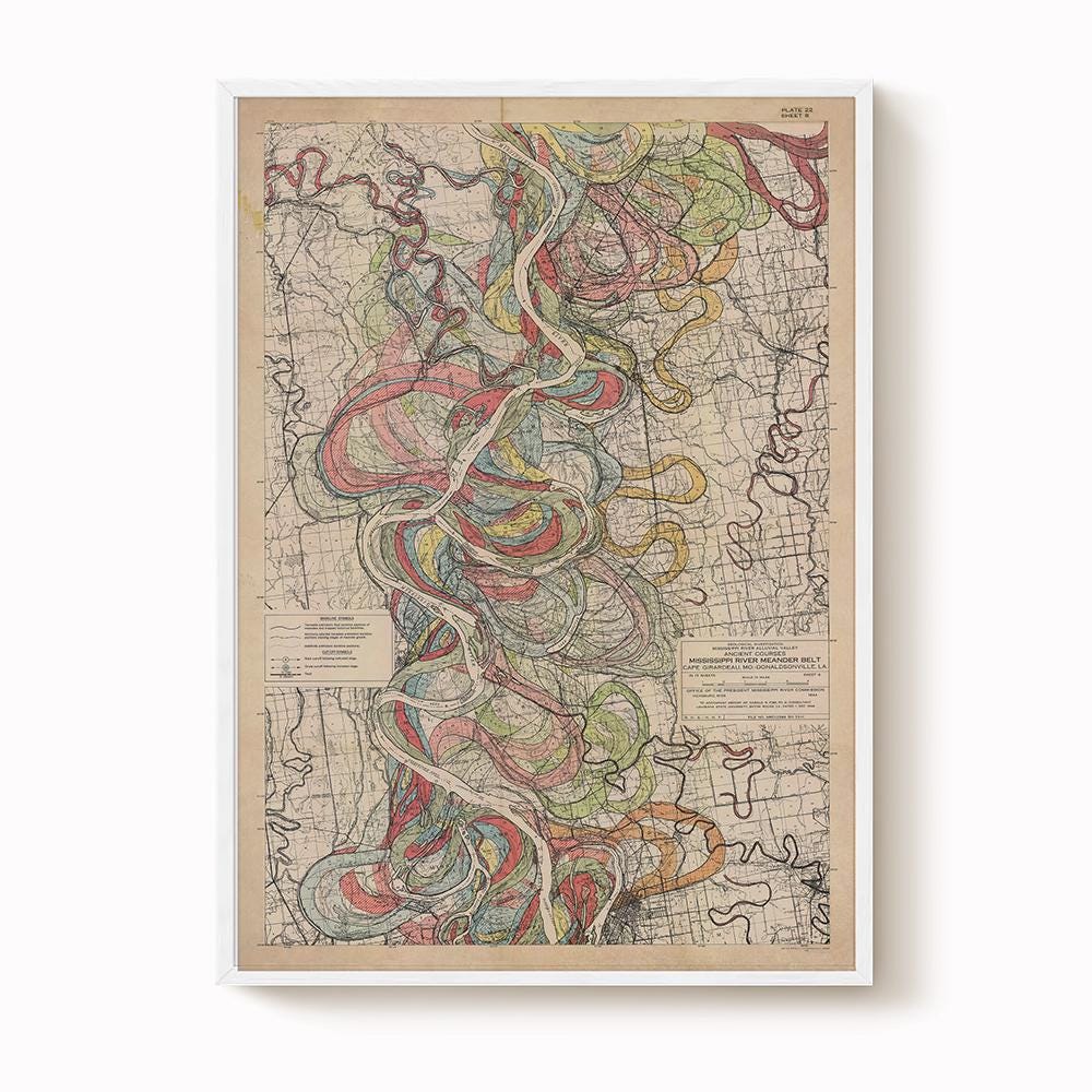 Harold Fisk Mississippi River Map Print, Rosedale to Greenville, Plate 22, Sheet 8