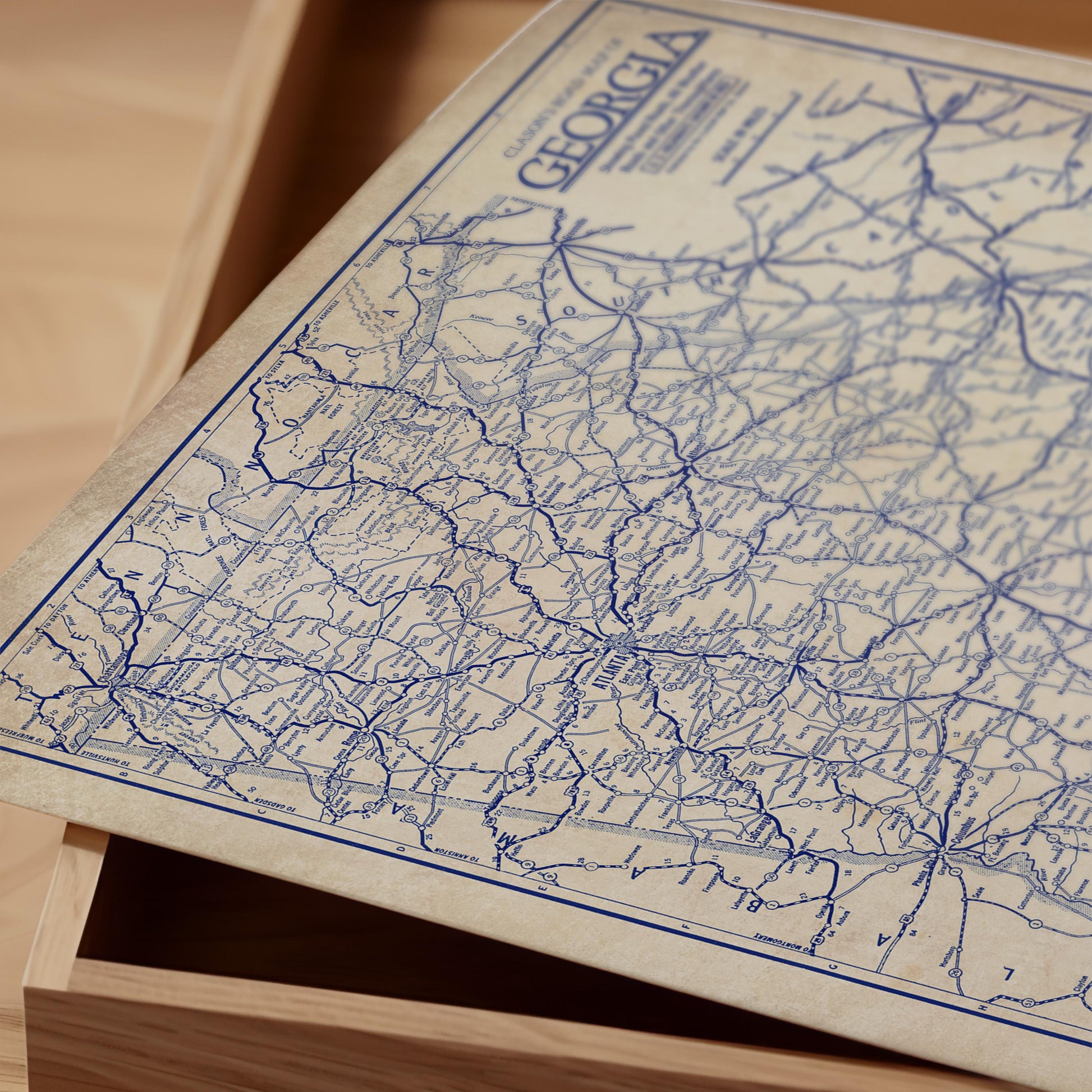 a close-up view of an old map of Georgia, with the map's title "GEORGIA" visible at the top.
