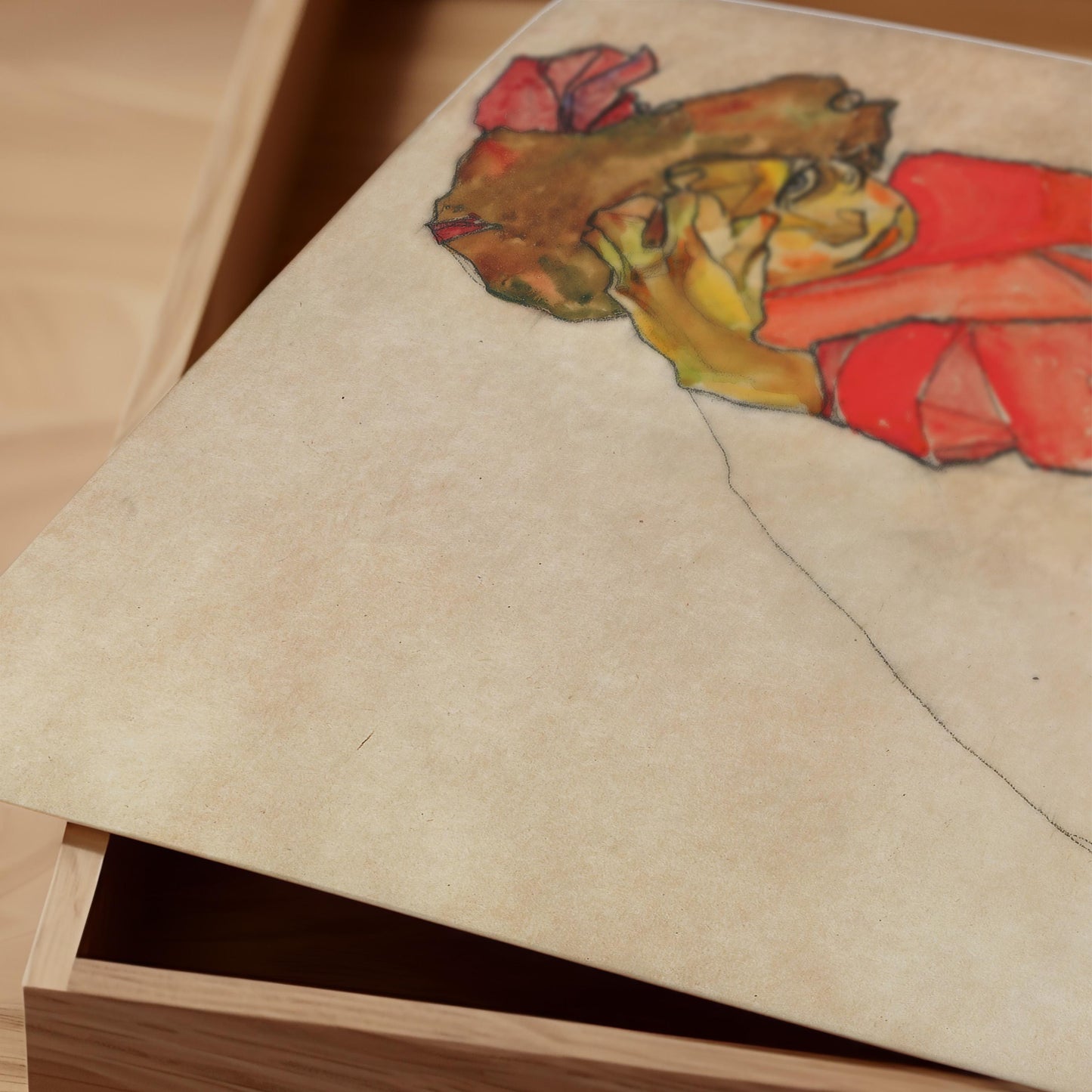 Egon Schiele - Kneeling Female in Orange-Red Dress Print