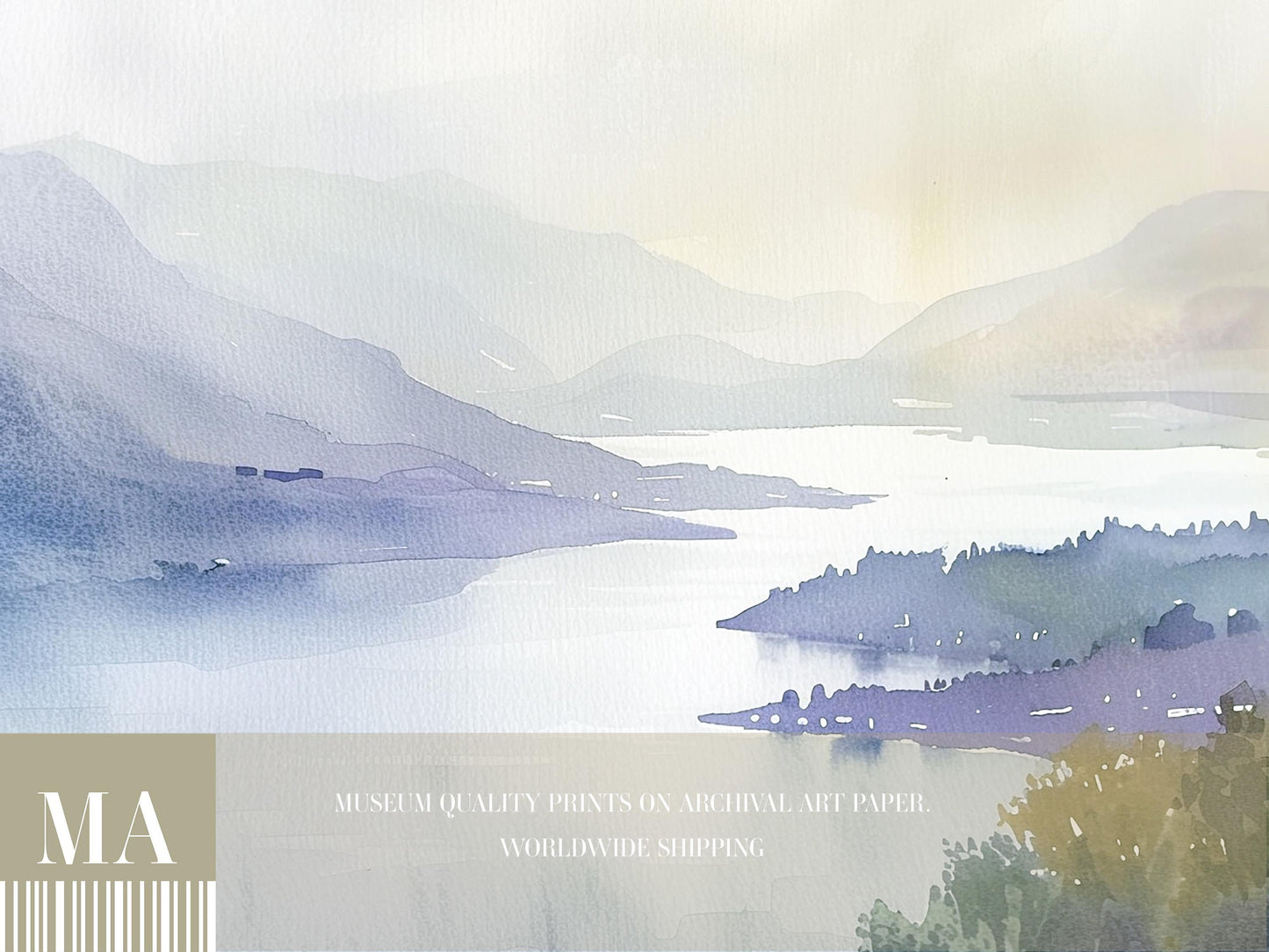 Loch Lomond Watercolour Scottish Landscape Print