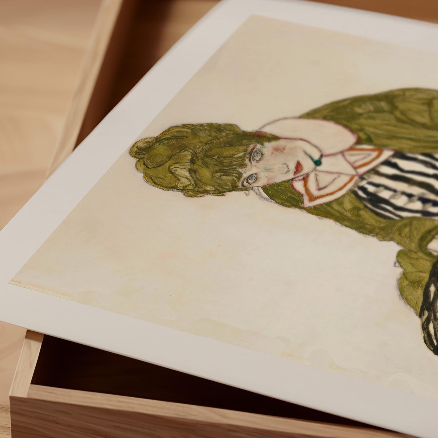 Egon Schiele - Edith With Striped Dress, Sitting Print