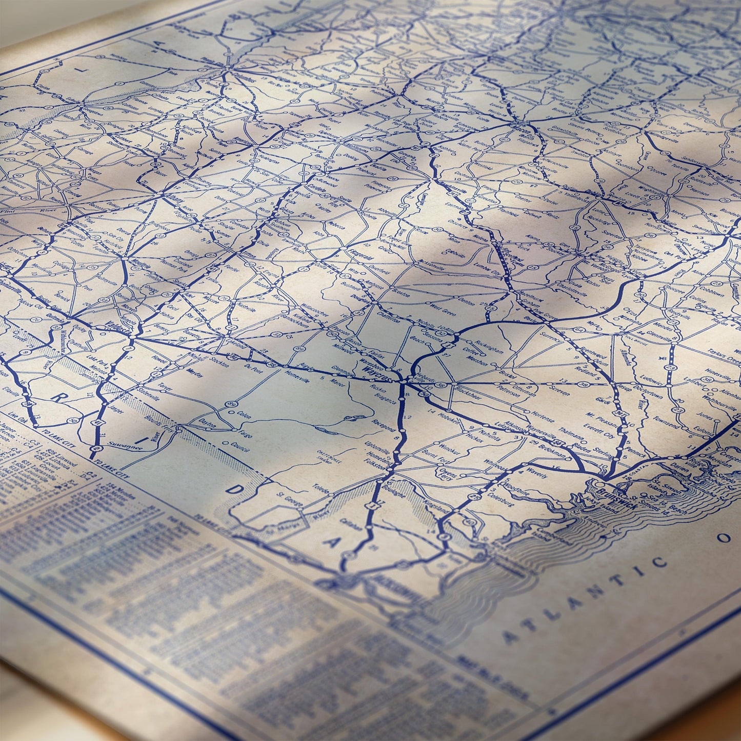 The image is a detailed map of the Atlantic Ocean, showing the coastline and surrounding areas in blue and white.