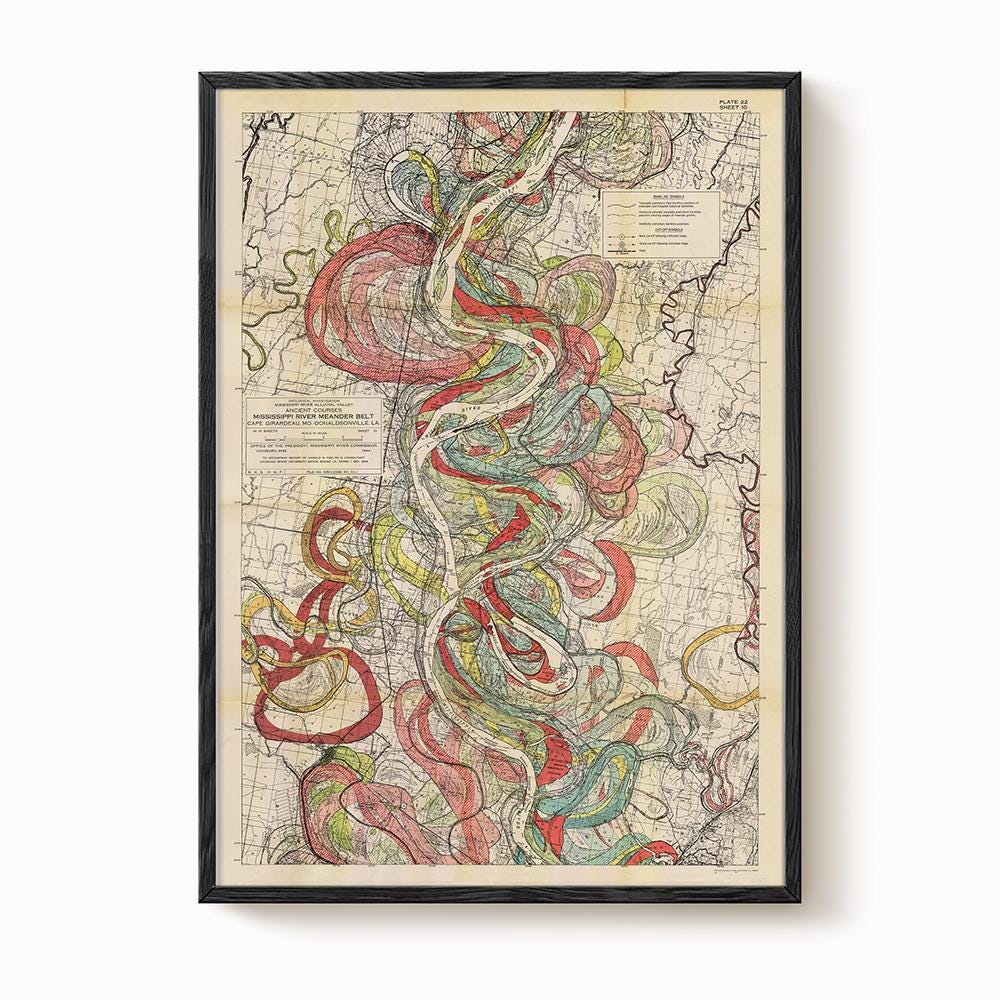 Harold Fisk Mississippi River Map Print, Vicksburg to Natchez, Plate 22, Sheet 10