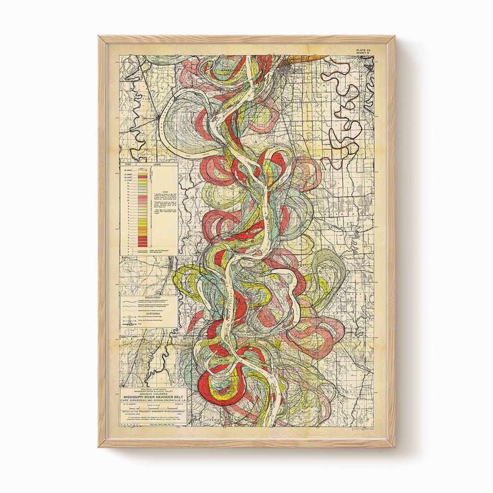 Harold Fisk Mississippi River Map Print, Greenville to Vicksburg, Plate 22, Sheet 9