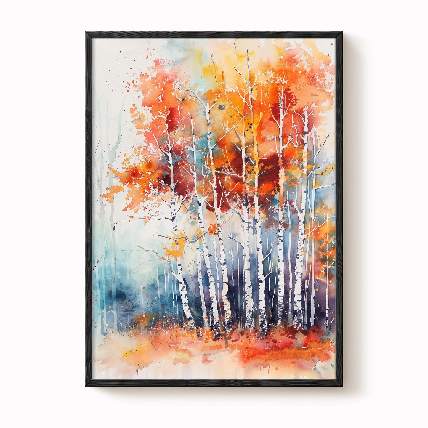 Autumn Birch Trees Watercolour Print