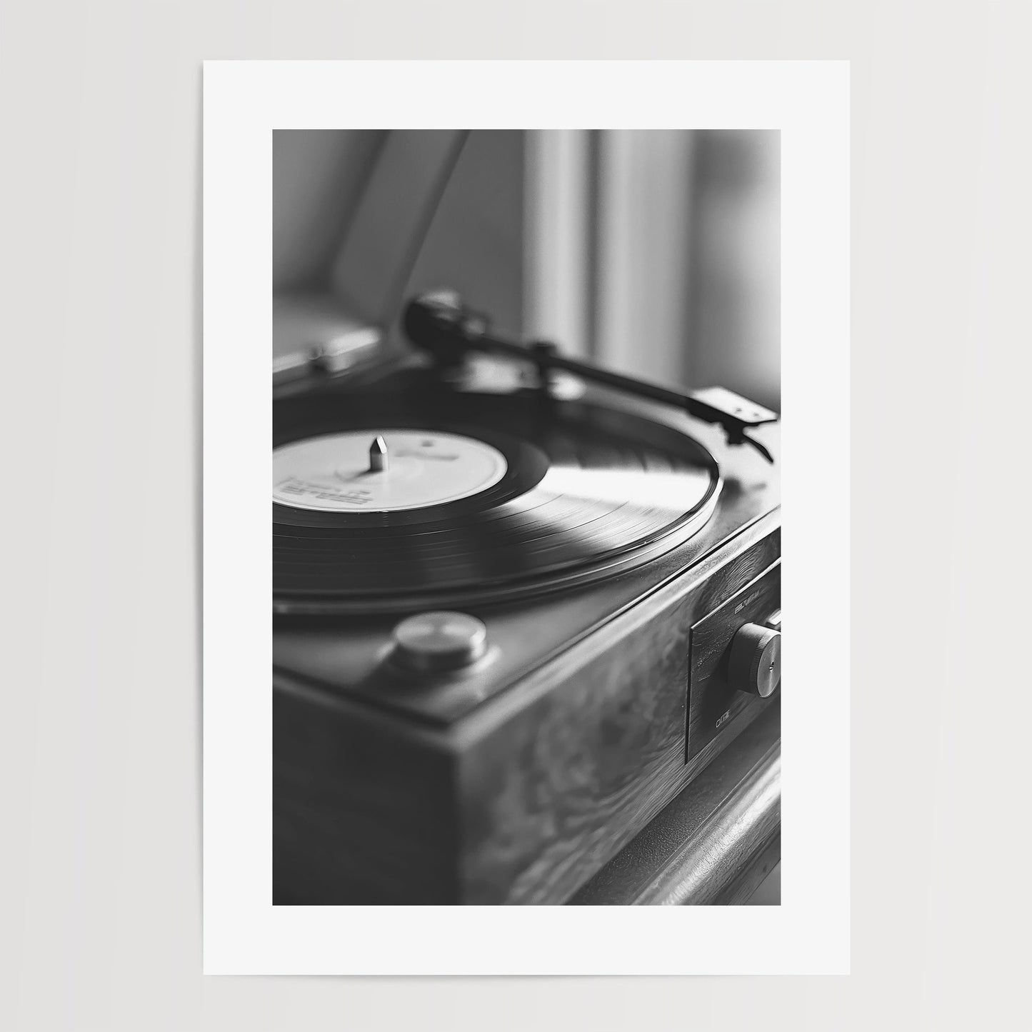 Black & White Record Player Art Print