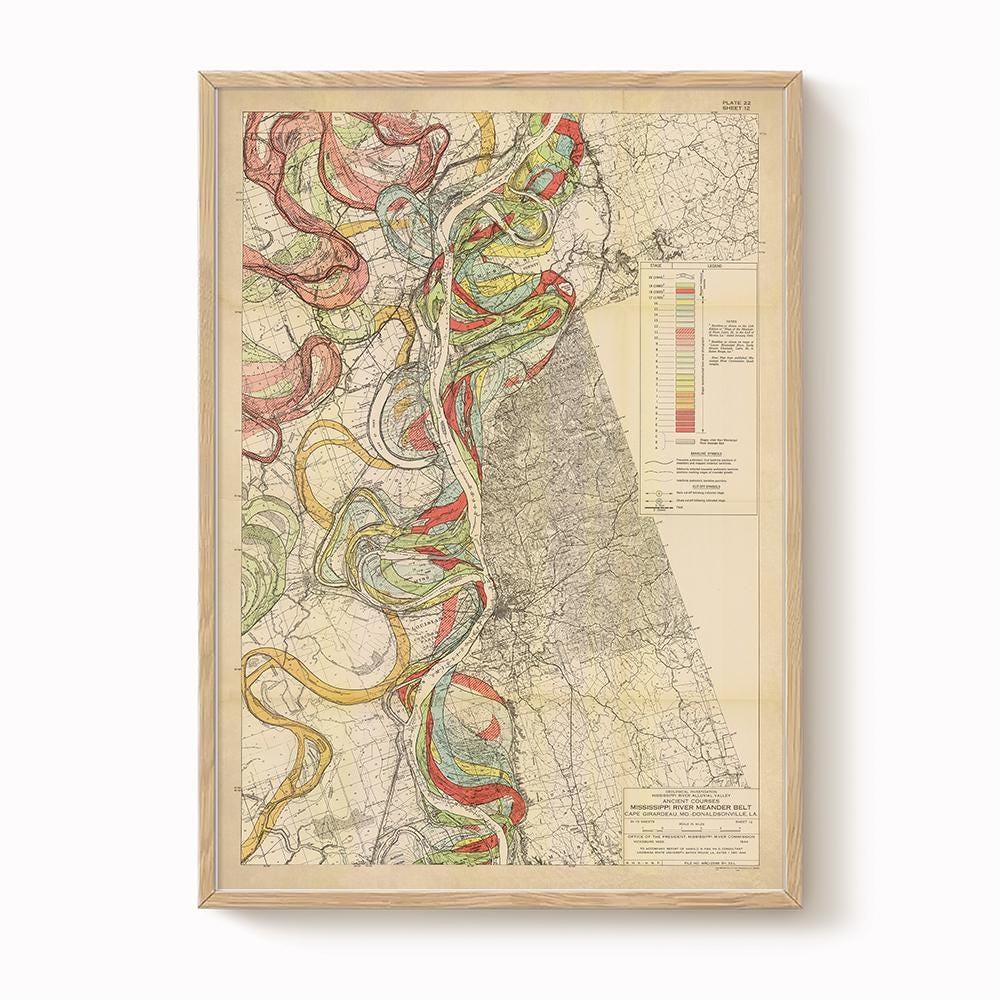 Harold Fisk Mississippi River Map Print, Old River to Morganza, Plate 22, Sheet 12