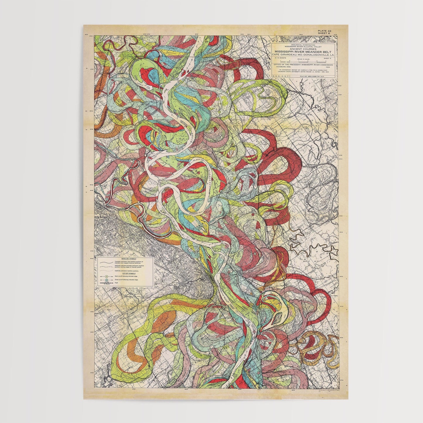 Harold Fisk Mississippi River Map Print, Memphis to Helena, Plate 22, Sheet 6