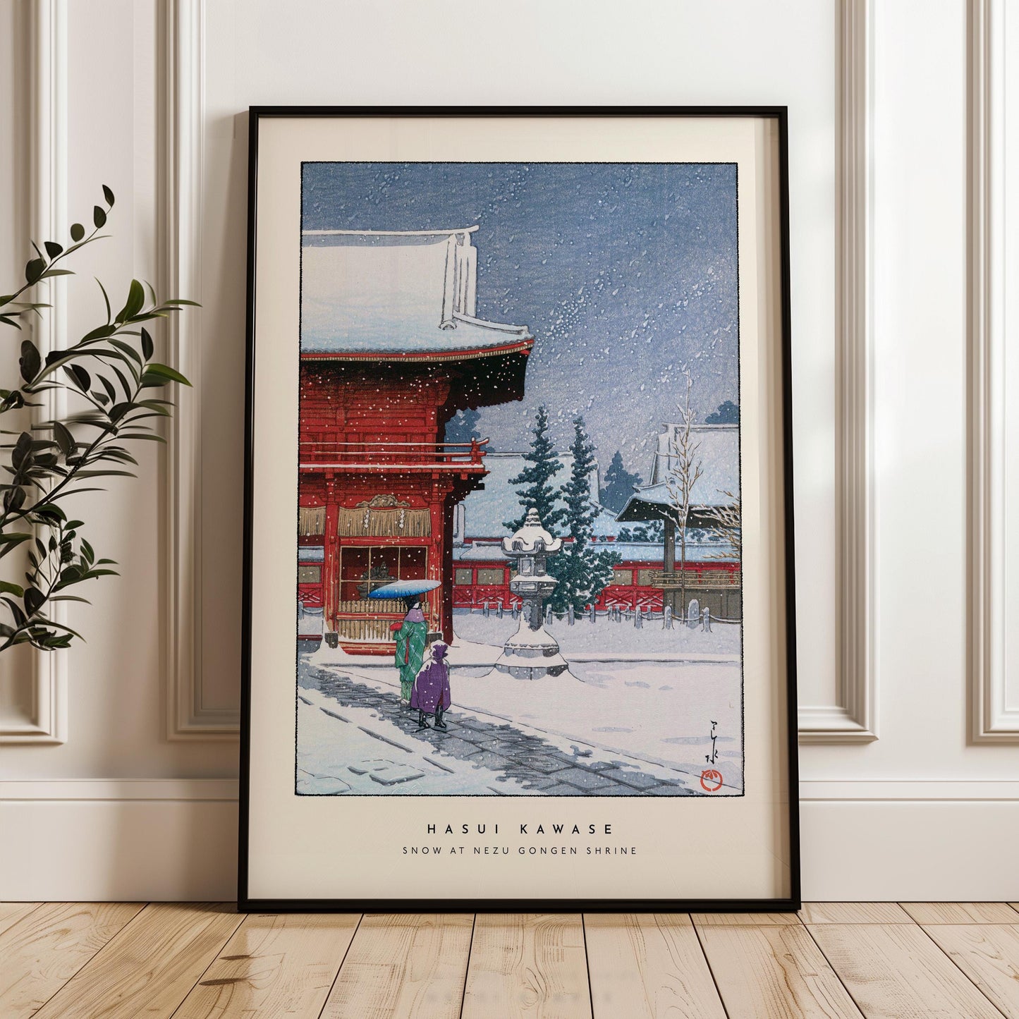 Hasui Kawase - Snow At Nezu Gongen Shrine Print