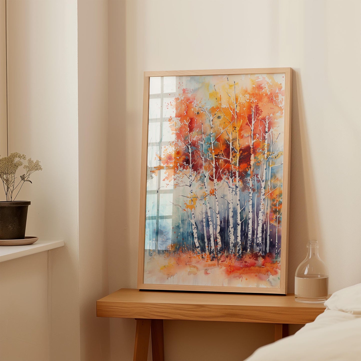 Autumn Birch Trees Watercolour Print