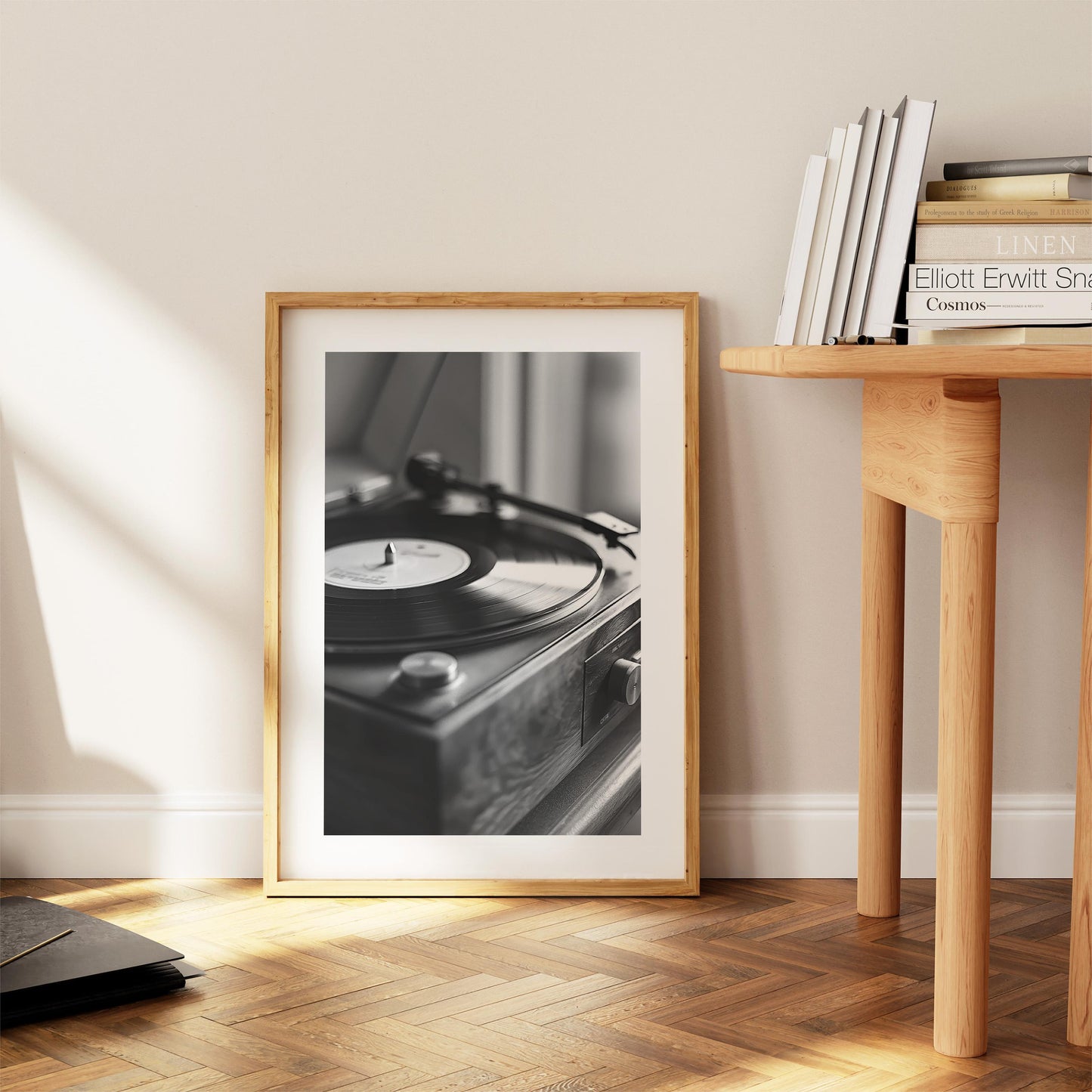 Record Player Art Print - Minimalist Black and White Vinyl Wall Decor