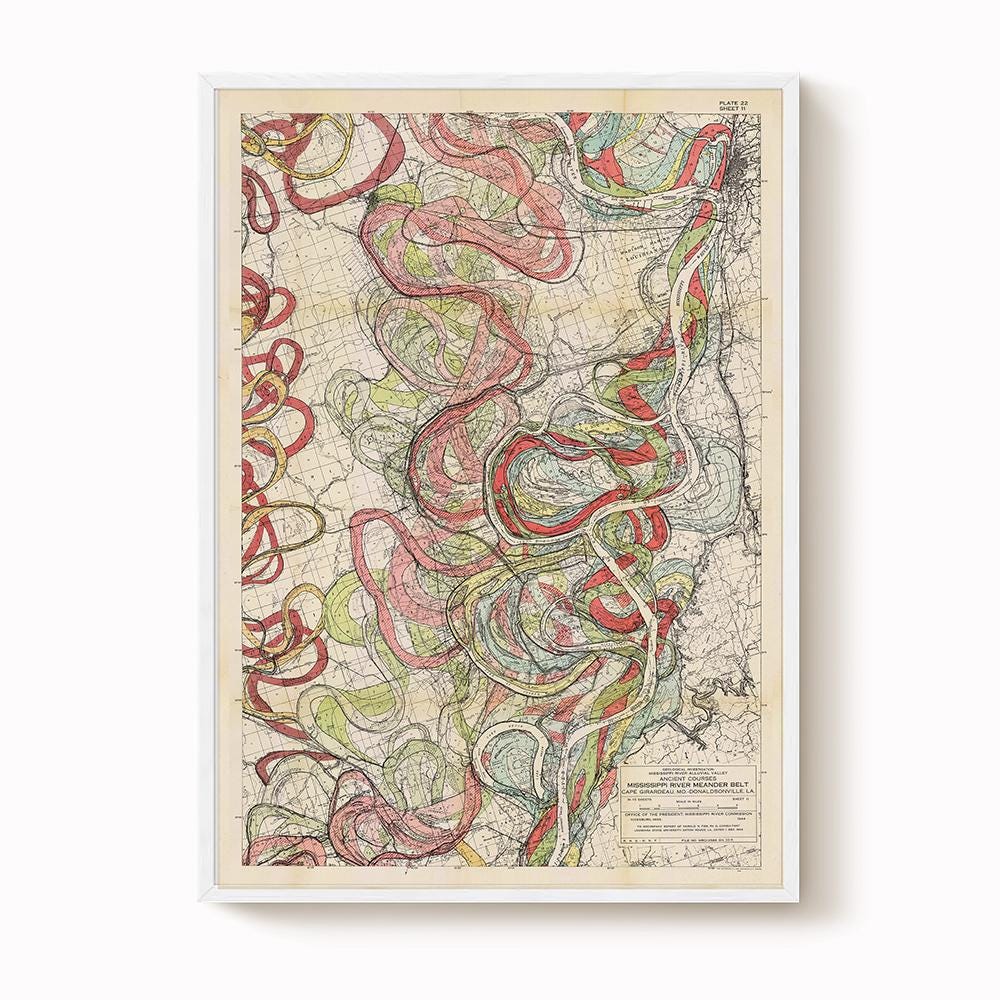 Harold Fisk Mississippi River Map Print, Natchez to Old River, Plate 22, Sheet 11