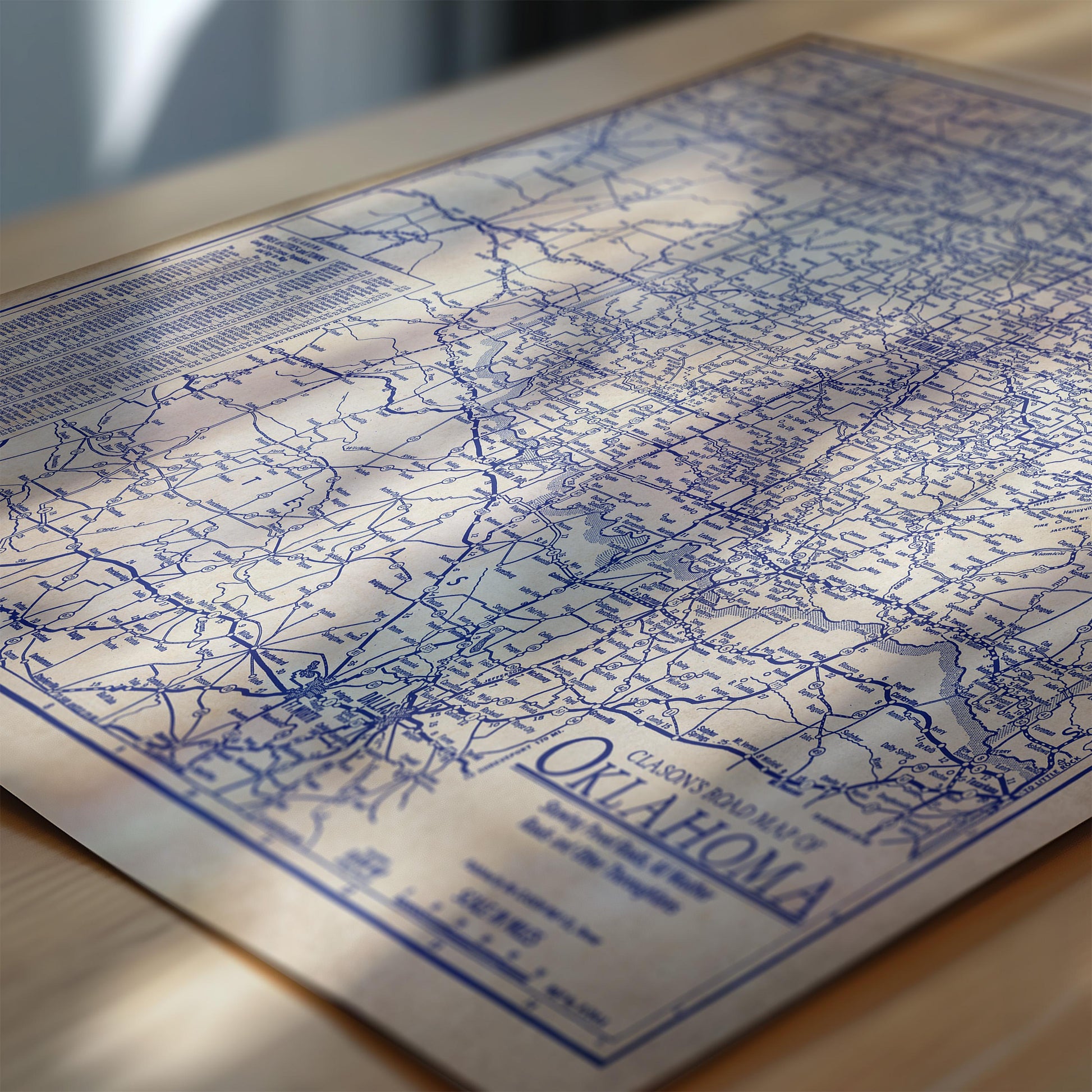The image is a close-up of a detailed map of Oklahoma, with various roads and landmarks clearly visible.