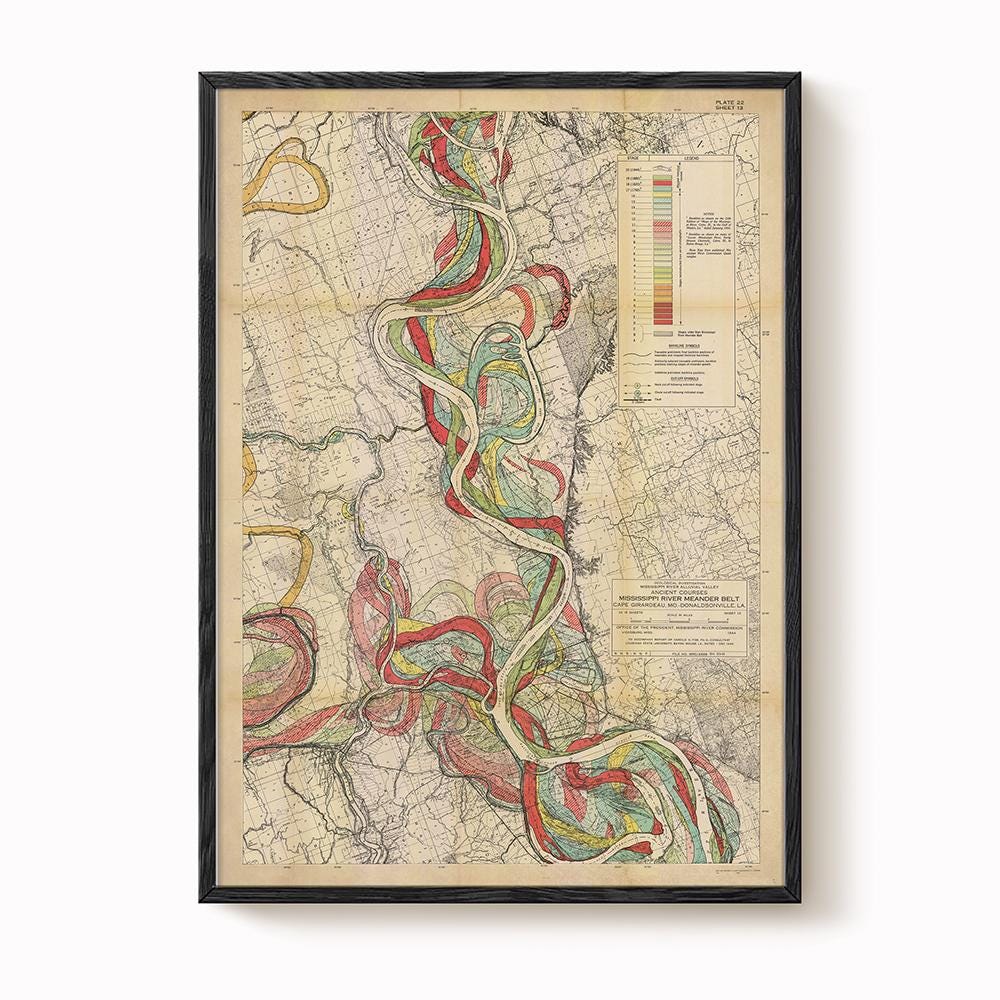 Harold Fisk Mississippi River Map Print, Melville, LA to Donaldsonville, LA, Plate 22, Sheet 13