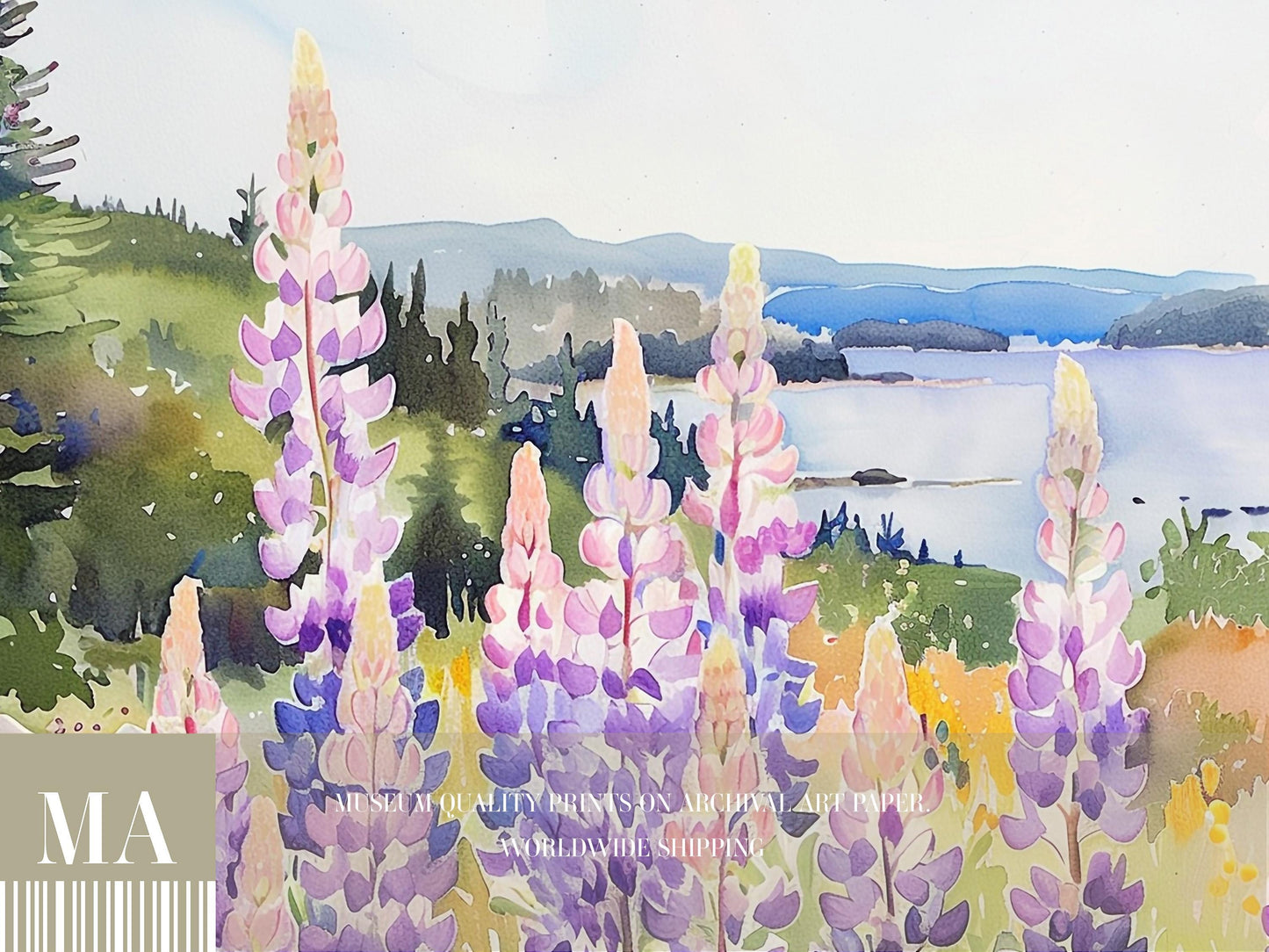 Lupin Meadow Watercolor Art Print