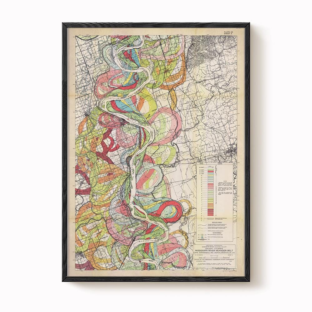 Harold Fisk Mississippi River Map Print, New Madrid to Caruthersville, Plate 22, Sheet 3