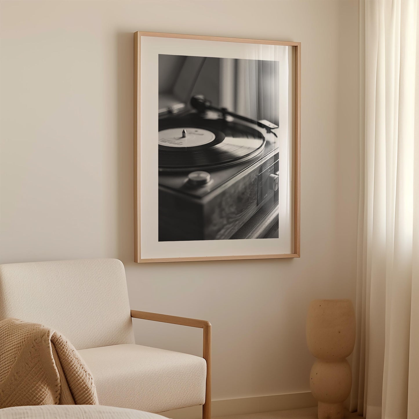 Record Player Art Print - Minimalist Black and White Vinyl Wall Decor