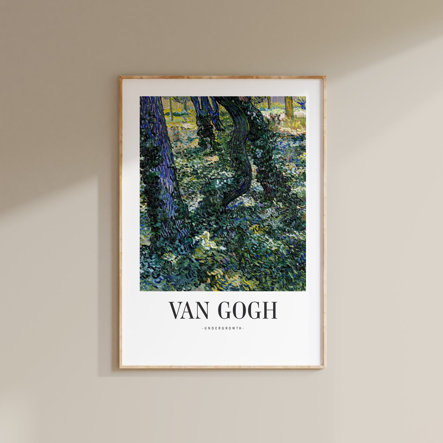 The image is a framed print of a painting by the renowned artist Vincent van Gogh, titled "The Forest".