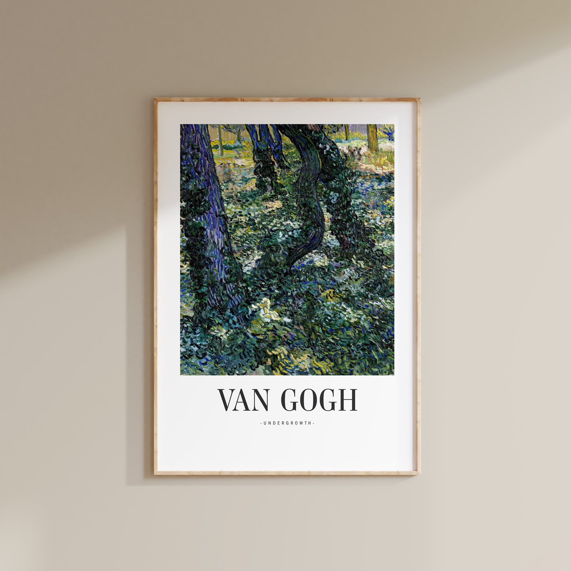 The image is a framed print of a painting by the renowned artist Vincent van Gogh, titled "The Forest".