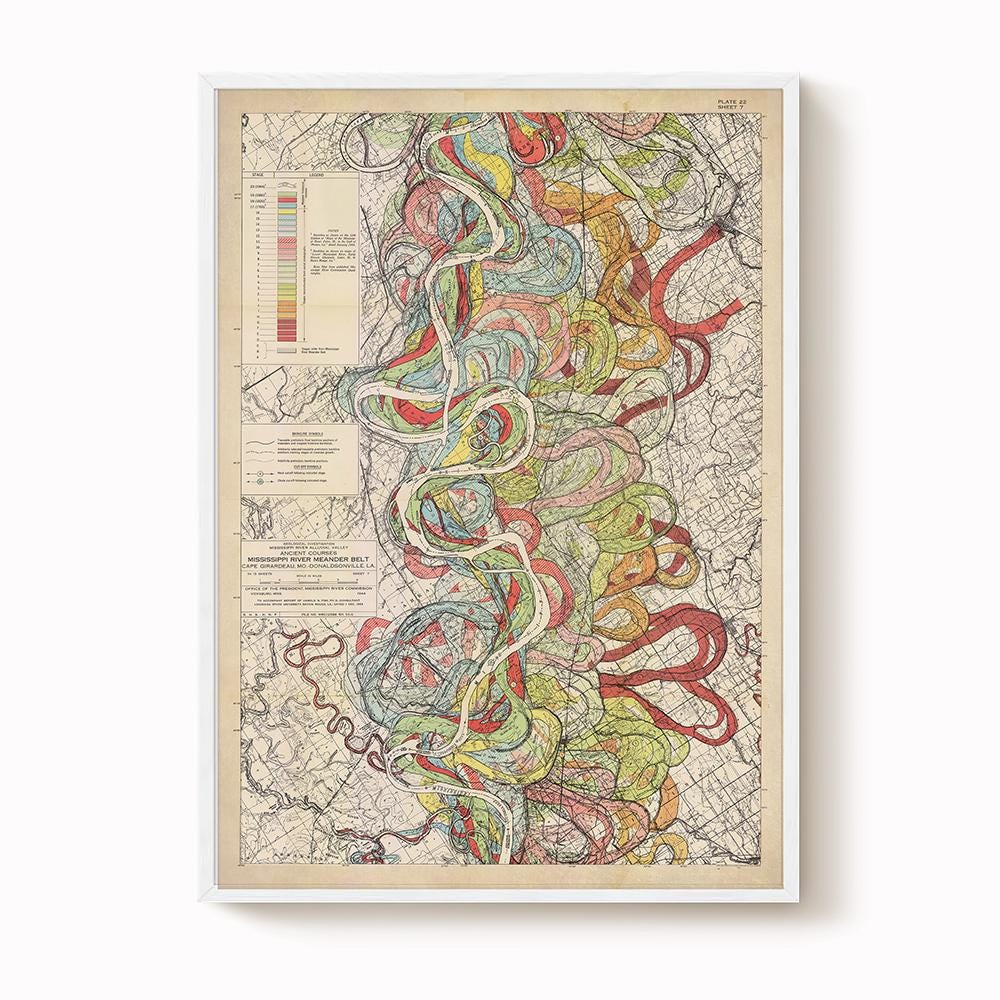 Harold Fisk Mississippi River Map Print, Helena AR to Rosedale MS, Plate 22, Sheet 7