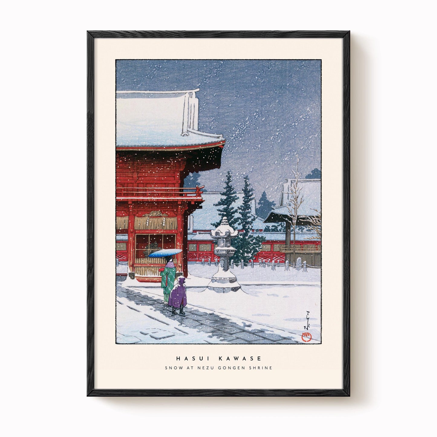 Hasui Kawase - Snow At Nezu Gongen Shrine Print
