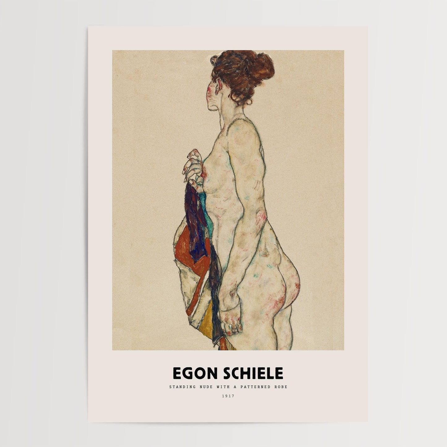 Egon Schiele - Standing Nude with a Patterned Robe Print