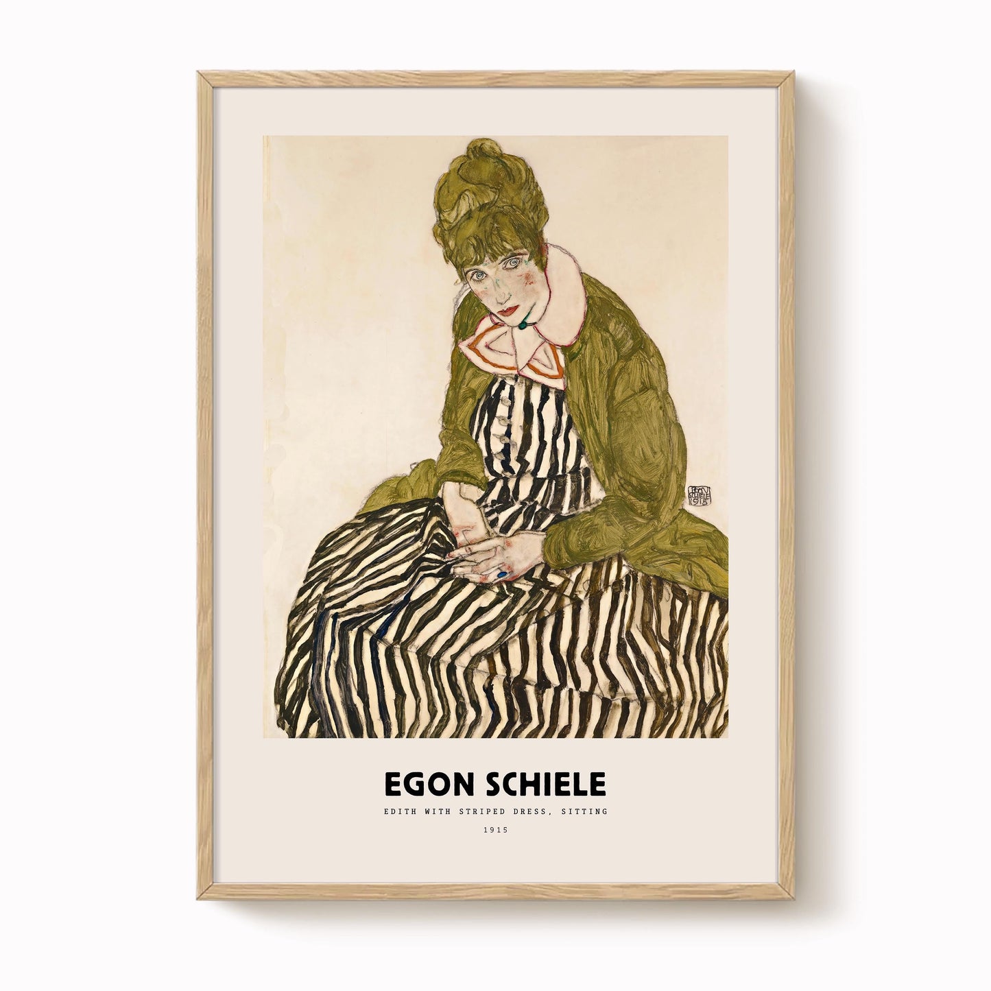 Egon Schiele - Edith With Striped Dress, Sitting Print