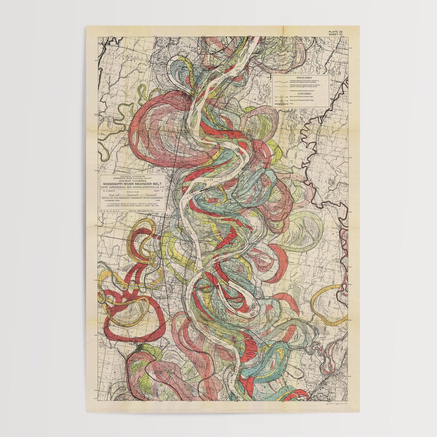 Harold Fisk Mississippi River Map Print, Vicksburg to Natchez, Plate 22, Sheet 10