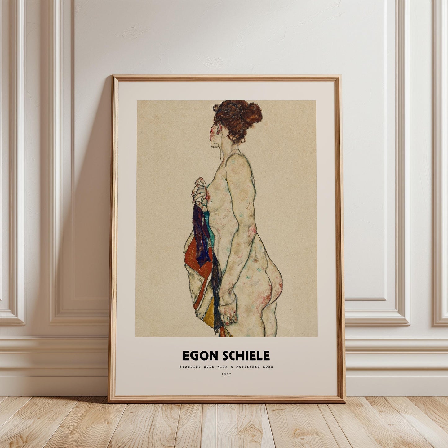 Egon Schiele - Standing Nude with a Patterned Robe Print