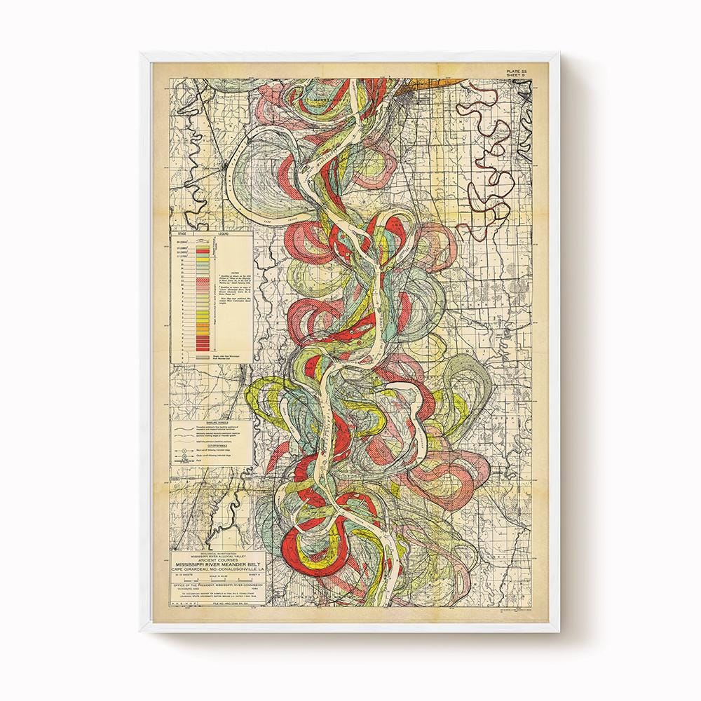 Harold Fisk Mississippi River Map Print, Greenville to Vicksburg, Plate 22, Sheet 9
