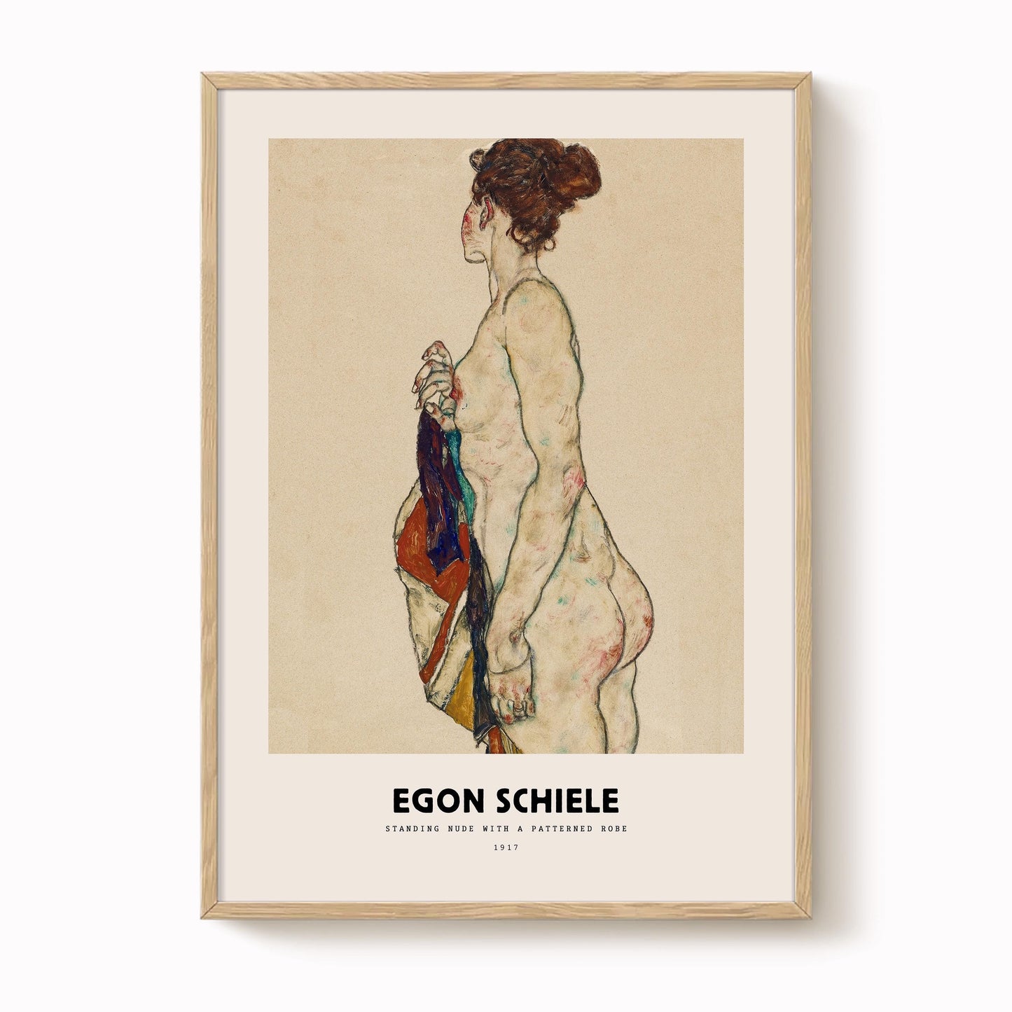 Egon Schiele - Standing Nude with a Patterned Robe Print