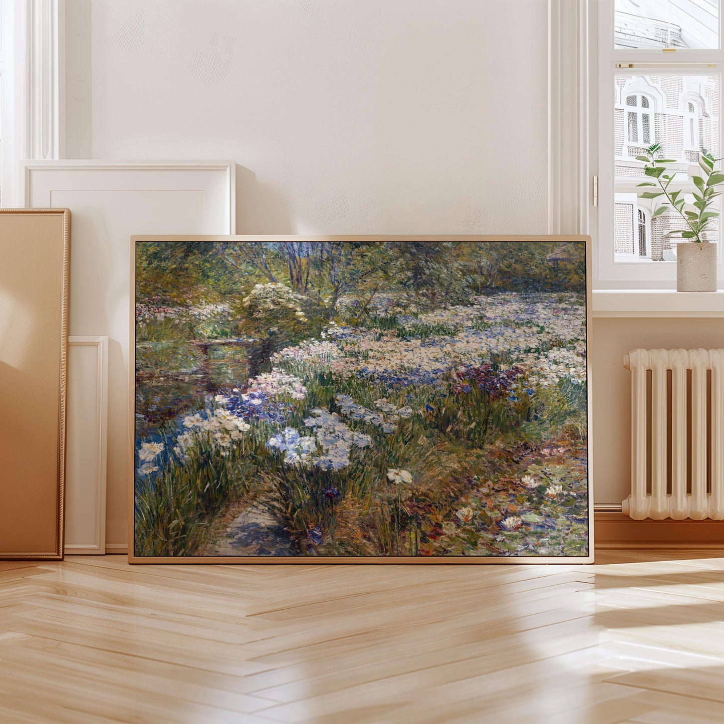 Childe Hassam - Blooming Irises and Lush Greenery Art Print