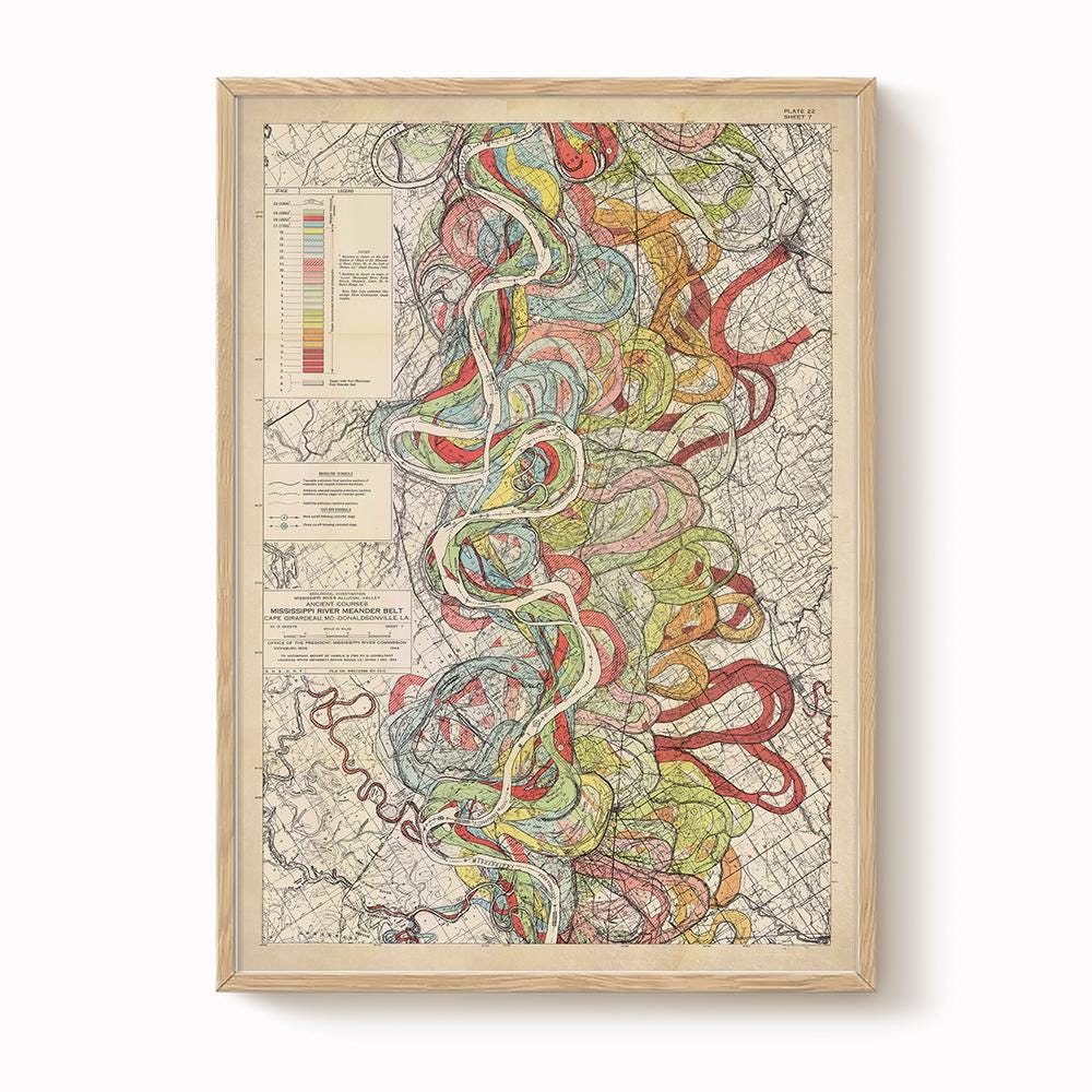 Harold Fisk Mississippi River Map Print, Helena AR to Rosedale MS, Plate 22, Sheet 7