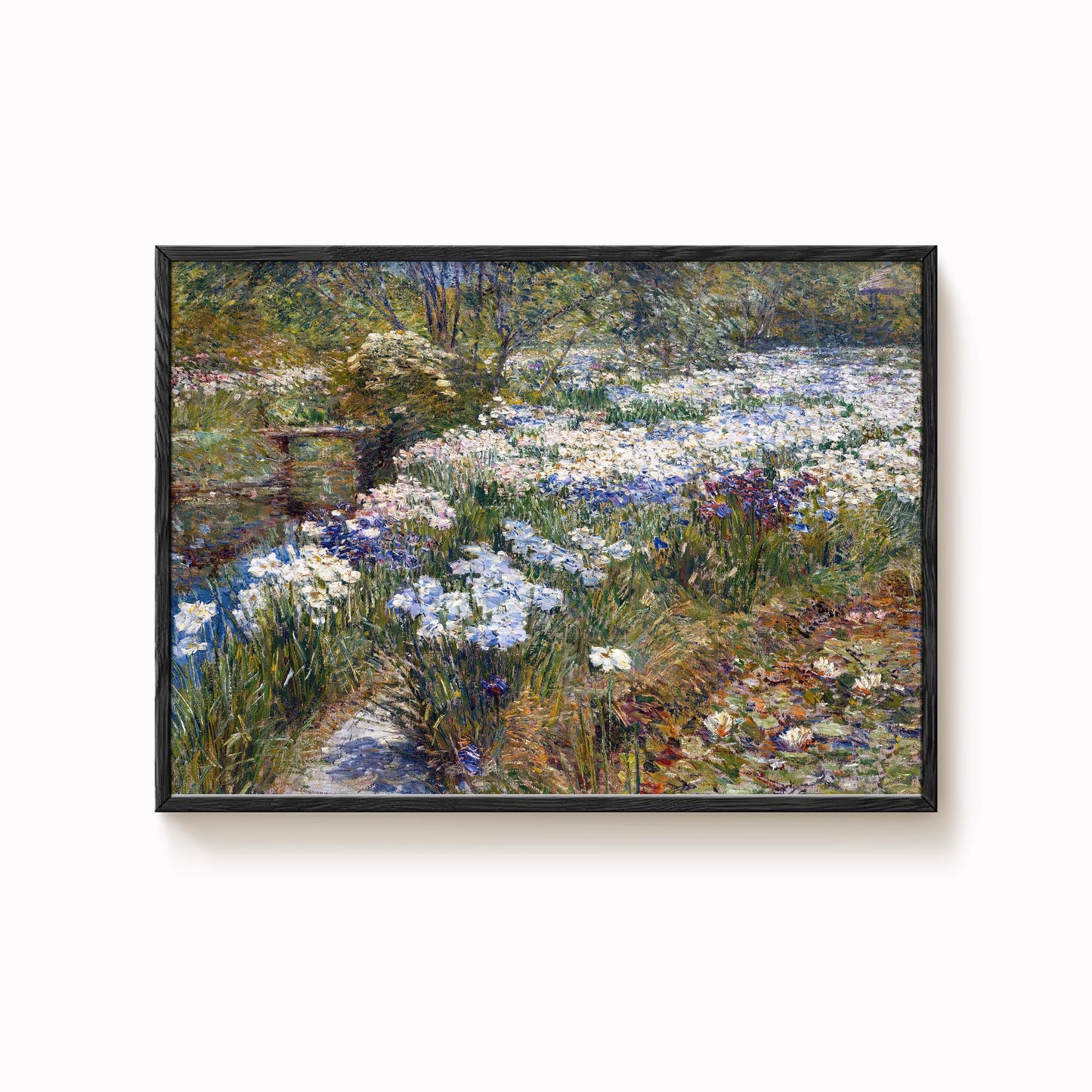Childe Hassam - Blooming Irises and Lush Greenery Art Print